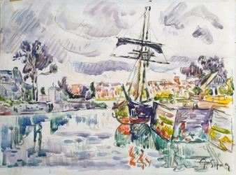 Veleiro em um cais, de 1920.