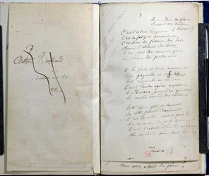 Páginas manuscritas de &39;Romances Sans Paroles&39; com dedicação riscada a Arthur Rimbaud, 1873