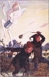 Liderar monstro, bem seguir. Eu poderia ver Taboreri: Ele coloca, ilustração de The Tempest, 1908