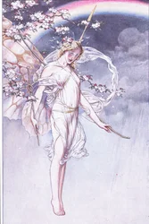 A Rainha do Céu, cujo arco aquoso e bagunça e eu, aguardamos a saída deles, ilustração de The Tempest, 1908