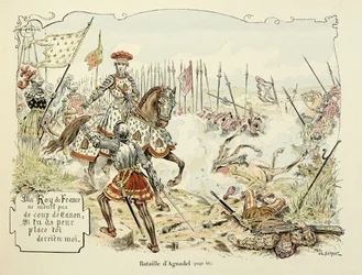 Ilustração retirada do livro "Histoire du chevalier Bayard", de Theodore Cahu, ilustrado por Paul De Semant (1855-1915): A Batalha de Agnadel 1509