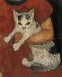 Gato no braço de uma criança. Por volta de 1903