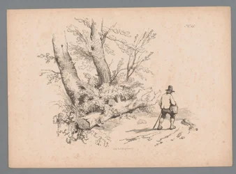 Paisagem com árvores e um homem com bengala e cesta
Estudos da paisagem por Paulus Lauters (título da série)
Nouvelle suite de 40 études de paysages par P. Lauters (título da série)