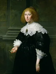 Retrato, de, um, senhora segura, um, Timepiece