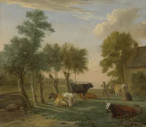 Vacas em um prado perto de uma fazenda, 1653
