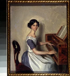 "Portrait de Nadezhda Zhdanovich au clavecin" Peinture de Pavel Andreevitch Fedotov (1815-1852) 1849-1850 Museu Estatal Russo de São Petersburgo