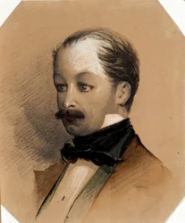 Retrato de Pavel Andreyevich Fedotov (1815-1852), peintre russe - Oeuvre de Alexander Yegorovich Baideman (1826-1869), vers 1852 - Retrato do pintor Pavel Andreyevich Fedotov (1815-1852) Aquarela e cor branca sobre papel de Alexander Yegorovich
