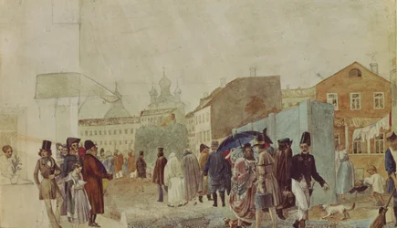 Cena de rua em Moscou durante a chuva, 1837