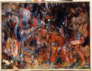 ""Composition au cavalier"" (Composição com um cavaleiro) Peinture de Pavel Nikolayevich Filonov (1883-1941) sd. Museu Estatal Russo, São Petersburgo