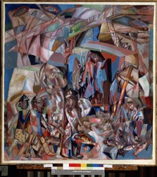 "Le bateau de peche" (Um barco de pesca) Peinture de Pavel Nikolayevich Filonov (1883-1941) 1913-1914 Museu Estatal Russo, São Petersburgo