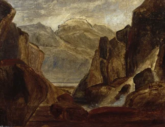 Fjord Landscape with Waterfall (óleo sobre tela)