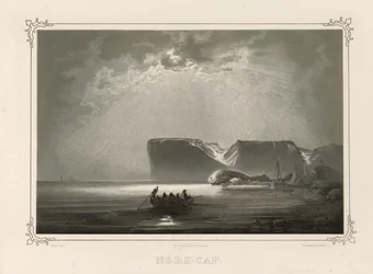 Nordcap. Ilustração retirada do livro Norge fremstillet i Tegninger av Asbjørnsen, P.Chr. og utgitt av Chr. Tønsberg (no, 1848)