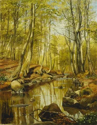 Uma paisagem de rio arborizado