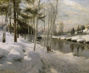 Dia de abril pela Hunnselva, Raufoss (óleo sobre tela)