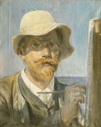 Um auto-retrato do artista, cabeça e ombros em seu cavalete,