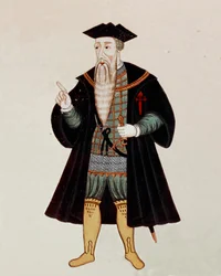 Retrato em pés de Alfonso (Alfonso ou Afonso) de Albuquerque (1453-1515), navegador e conquistador português, por vezes apelidado de "Marte Português". Em "Livro do Estado da Índia Oriental", de Pedro Barretto de Resende, Portugal