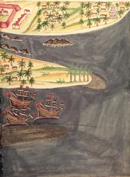 Sloane 197 f.182 Mapa de exploração de Surat, no distrito de Gujarat, na Índia, ilustração de 