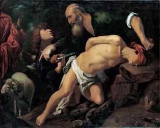 O Sacrifício de Isaac - Pintura de Pedro Orrente (1588-1645), óleo sobre tela, ca. 1615