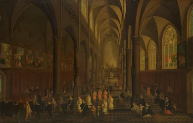 O interior da Igreja Dominicana, Antuérpia, olhando para o leste, com a procissão do Santíssimo Sacramento