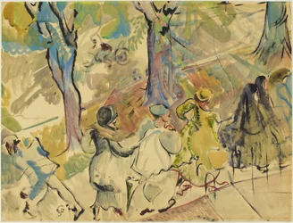 Jarvis Street Sidewalk, c.1936 (aguarela, guache e óleo sobre papel)
