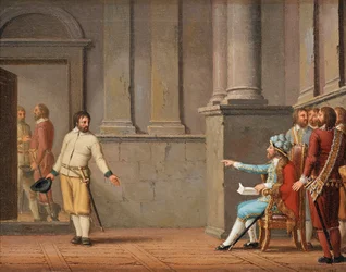 Engelbrekt Engelbrektsson (c. 1390-1436) antes de Eirik III (Eric da Pomerânia) (1382-1459) - Pintura de Pehr Hillestroem (1732-1816)