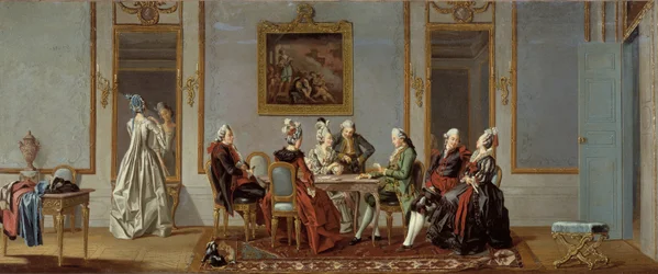 Interior de estilo gustaviano com jogadores de cartas