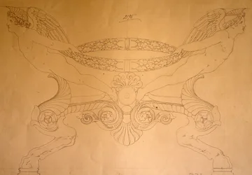 Desenho de banqueta em forma de casco com pernas, c.1837 (desenho)