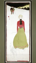 Lady golfista em vestido de época, c1905