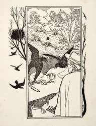 The Cat and Crows, de A Hundred Anecdotes of Animals, pub. 1924 (gravura)