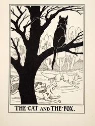 The Cat and the Fox, de A Hundred Fables of Aesop, pub.1903 (gravura)