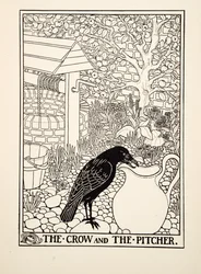O corvo e o jarro, de cem fábulas de Esopo, pub.1903