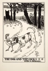 O cão e o galo em viagem, de Cem fábulas de Esopo, publicado em 1903