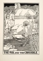 A raposa e o crocodilo, de Cem fábulas de Esopo, publicado em 1903