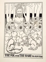 A raposa e a lebre de Júpiter, de cem fábulas de Esopo, pub.1903