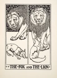 The Fox and the Lion, de A Hundred Fables of Aesop, pub.1903 (gravura)