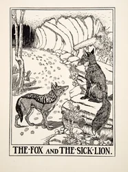 The Fox and the Sick Lion, de A Hundred Fables of Aesop, pub.1903 (gravura)