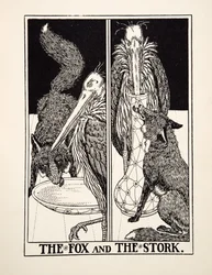 A raposa e a cegonha, de cem fábulas de Esopo, pub.1903