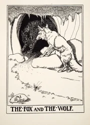The Fox and the Wolf, de A Hundred Fables of Aesop, pub.1903 (gravura)