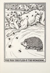 A Raposa, as Moscas e o Ouriço, de Fontaine Fables, pub. 1905