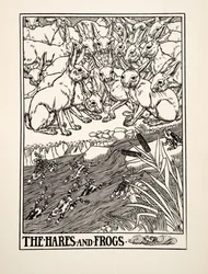 The Hares and Frogs, de cem fábulas de Esopo, pub.1903
