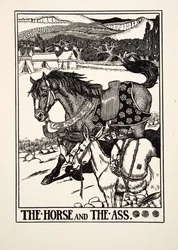 O cavalo e o burro, de cem fábulas de Esopo, pub.1903