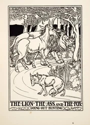 The Lion, the Ass and the Fox going out Hunting, de A Hundred Fables of Aesop, pub.1903 (gravura)