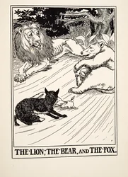 O Leão, o Urso e a Raposa, de Cem Fábulas de Esopo, pub.1903