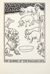 A discussão dos cães e gatos, de fábulas de Fontaine, bar. 1905