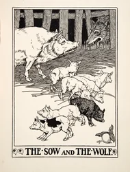 The Sow and the Wolf, de A Hundred Fables of Aesop, pub.1903 (gravura)
