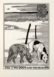 Os dois cães e o burro morto, de Fontaine Fables, pub. 1905
