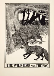 O javali e a raposa, de Cem fábulas de Esopo, publicado em 1903