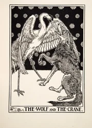 O lobo e o guindaste, de cem fábulas de Esopo, pub.1903