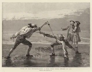 Tipos de esgrima antiga, um duelo com pequenas espadas em 1760