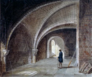 Cripta sob a Igreja de St James in the Wall, Wood Street Square, City of London, 1855.